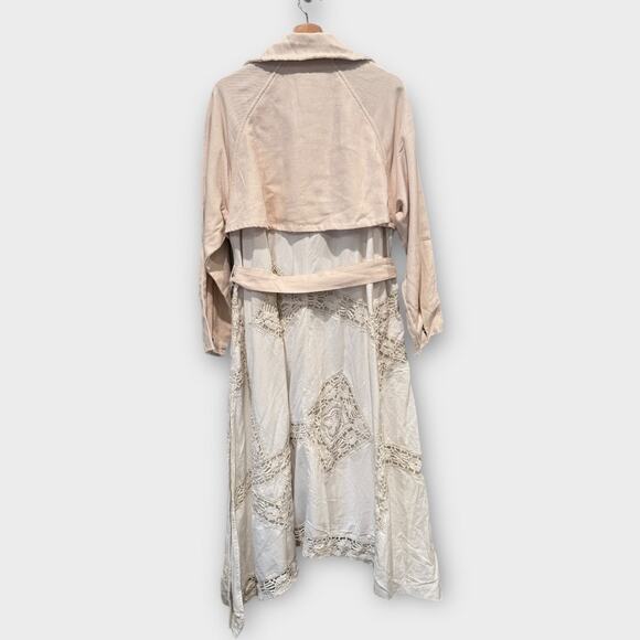NWT Free People Lily Duster Trench Coat Maxi Belted Lace Crochet Size Small - Picture 7 of 16